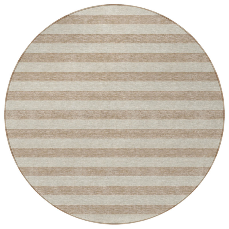Tapis d'intérieur rond 8 po beige rayé lavable antidérapant
