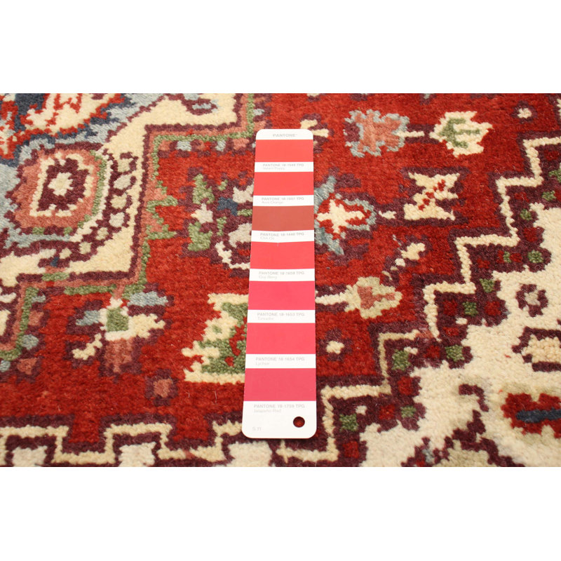Tapis unique en laine noué à la main 4 pi 1 po x 5 pi 11 po nouvel âge Haldi - rouge / orange / beige