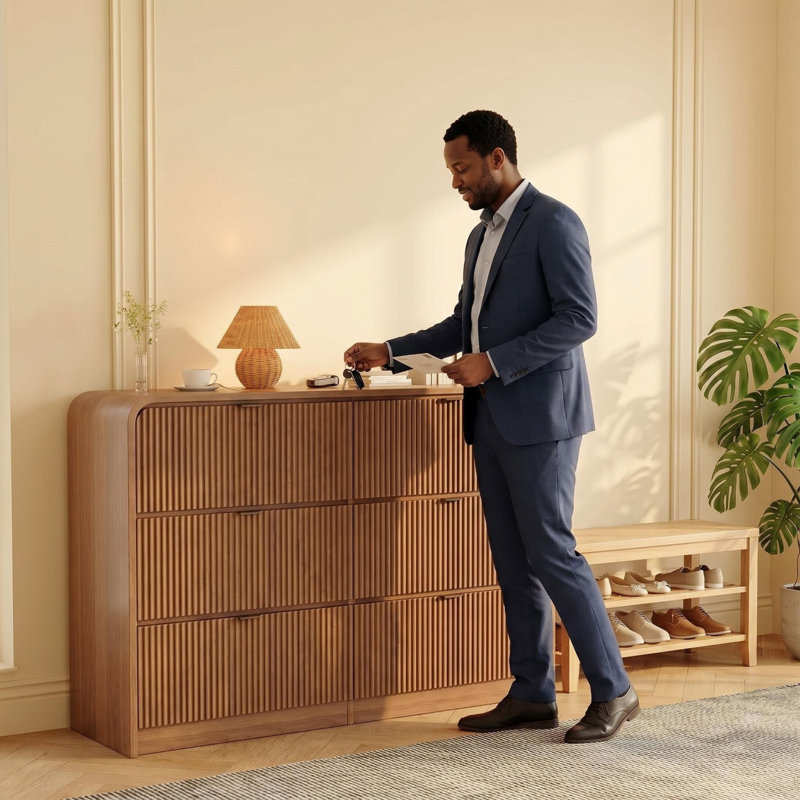 Commode de chambre à coucher à 5 tiroirs cannelés à bord arrondi pour commode de salon