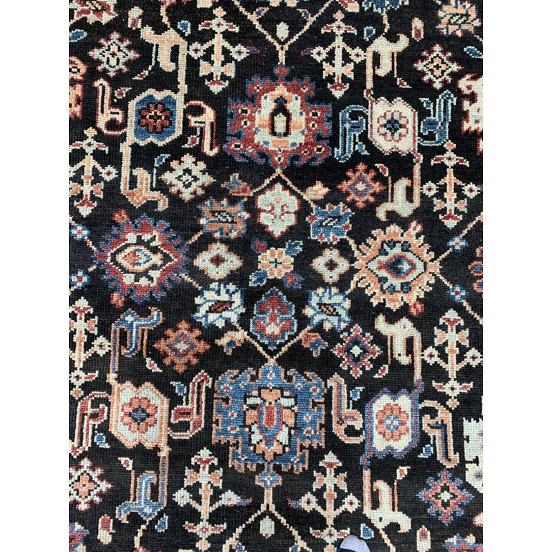Tapis noir traditionnel en laine noué à la main noir, 9 pi x 12 pi