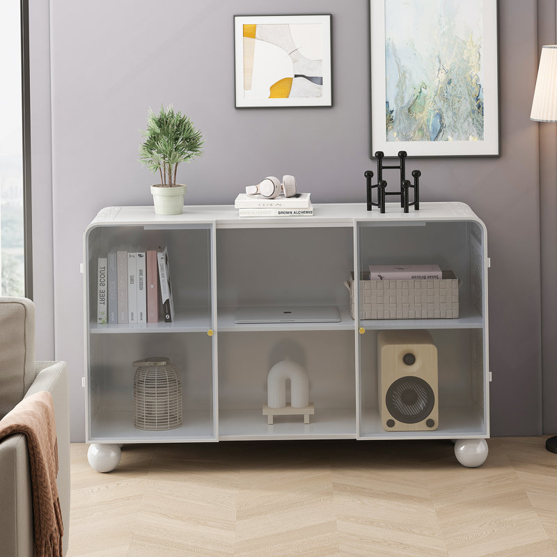 47.25"Glass Storage Cabinet Floor-to-ceiling for Kitchen, White