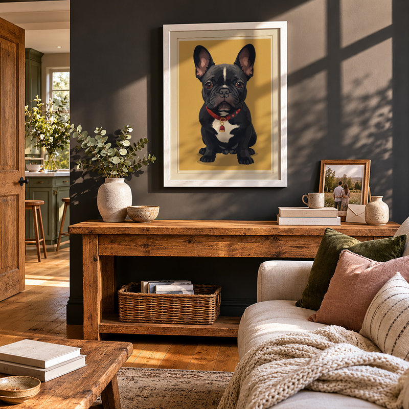French Bulldog Portrait Modern - Framed Print, A4 - 29.7 x 21.0 cm, White