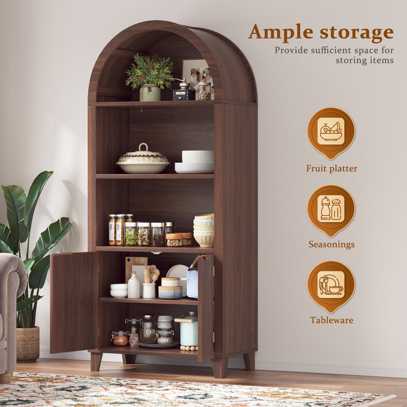 Arched 5-Tier Bookcase with Adjustable Shelves, Multi-Purpose Storage Bookshelves, Dark Brown
