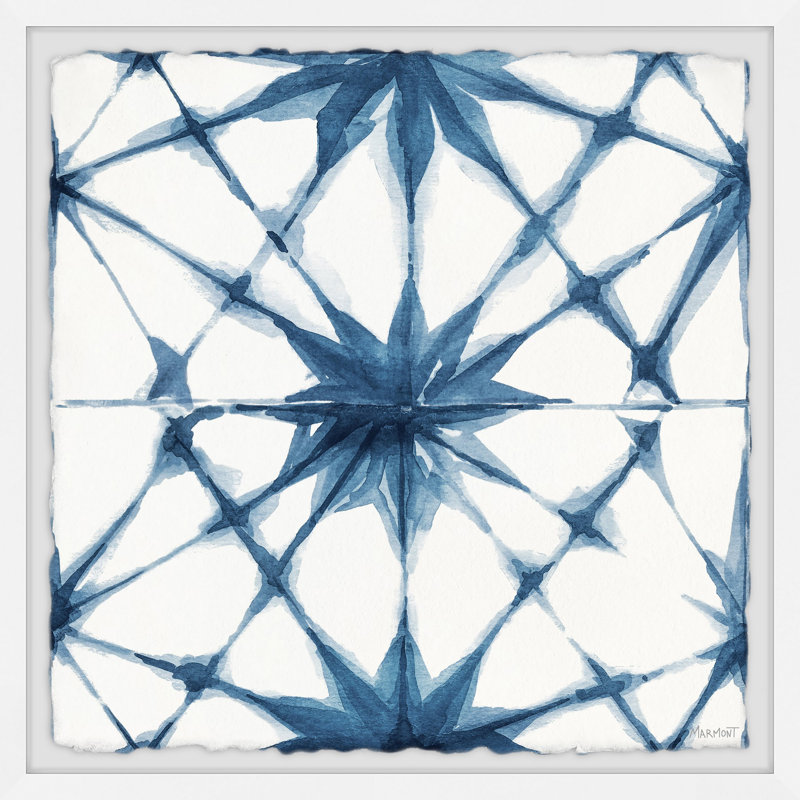 «Blue Geometric Motif», reproduction encadrée, L 12 po x H 12 po