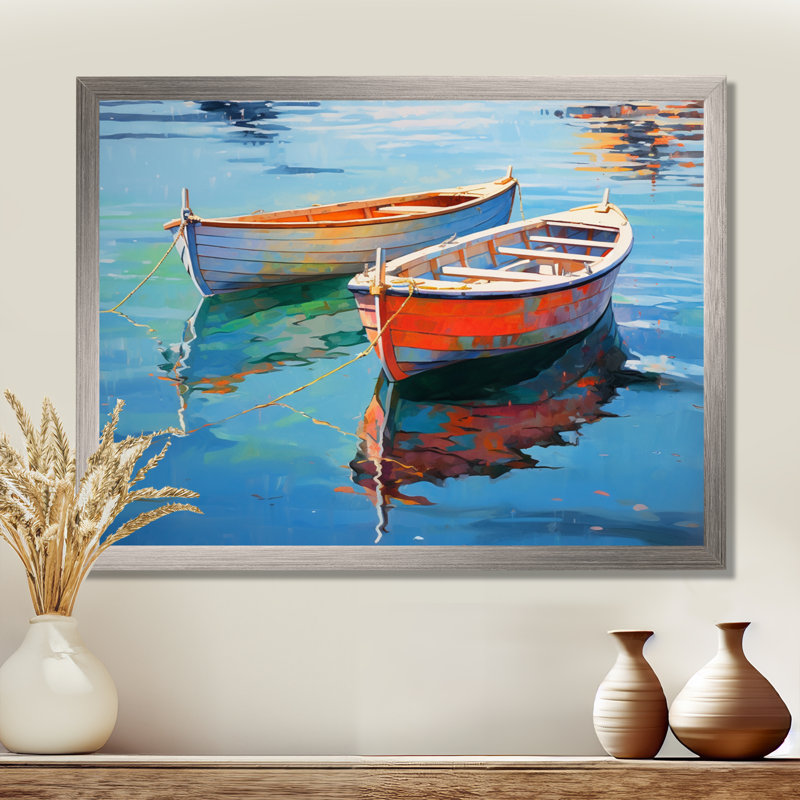 «Boat Harmonic Waters» - Art mural bateau, H 24 po x l 32 po x P 1 po, Encadrement argenté