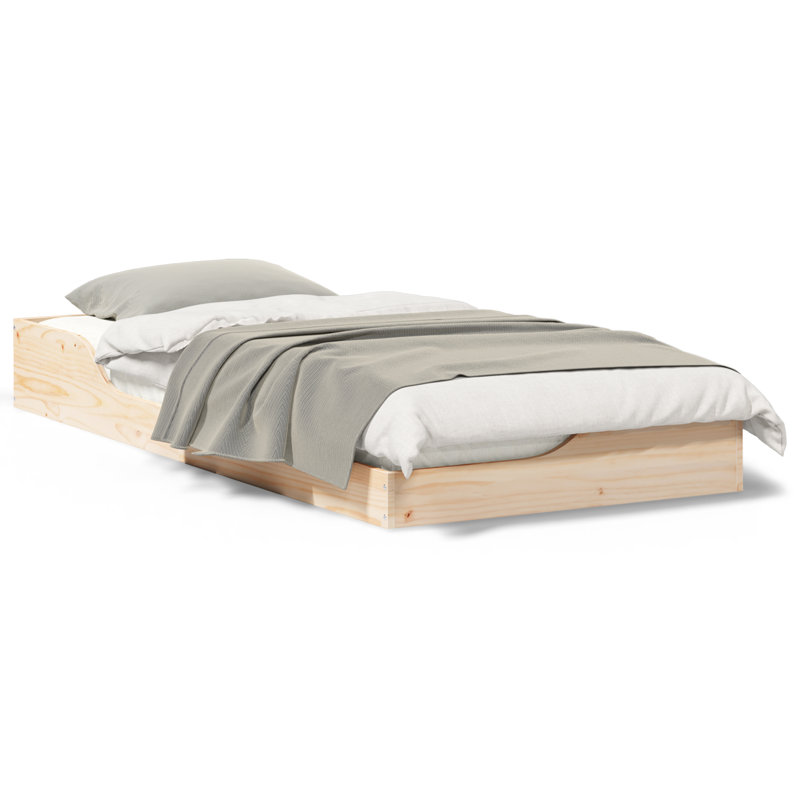 Floor Bed Frame Solid Pine Wood, 93.5cm x 203.5cm, Brown