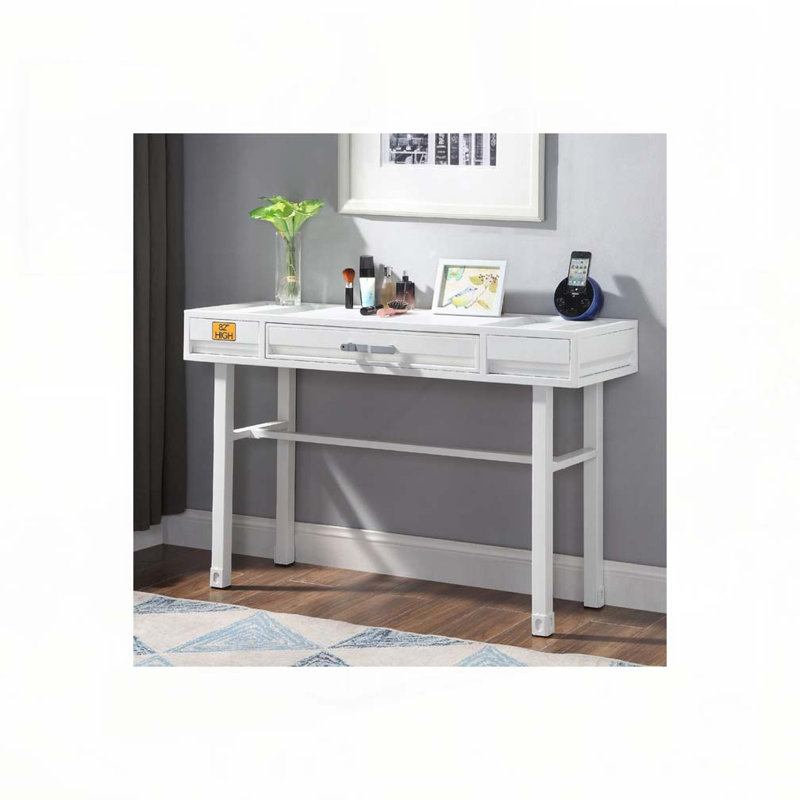 Metal Vanity Desk with One Drawer, White, White