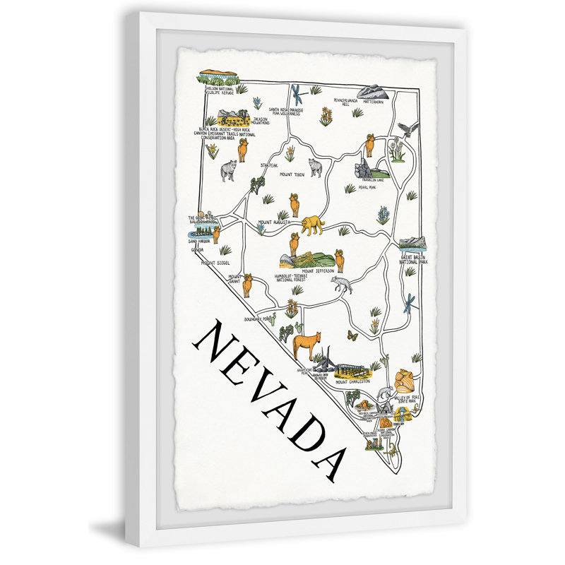 Nevada, carte illustrée, impression d'art graphique sur papier, H 18 po x l 12 po x P 1,5 po