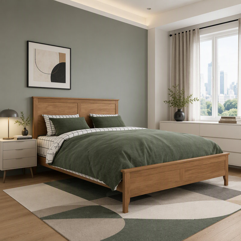 Modern Solid Wood Queen Platform Bed With Slatted Headboard, Sturdy Wooden Slats & Durable Pine Construction, King