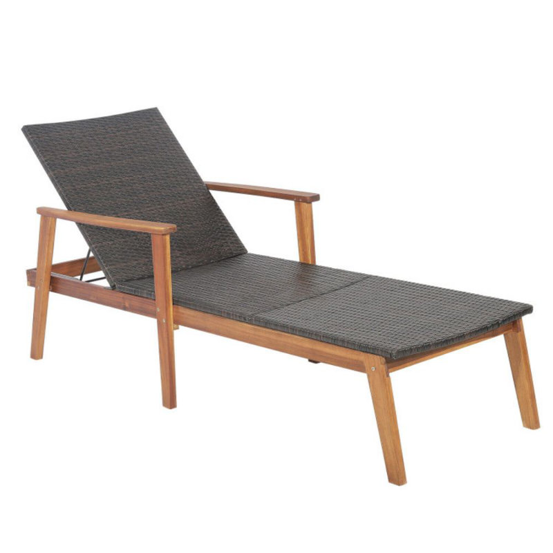 Patio Rattan Lounge Chair With 4-Position Adjustable Backrest