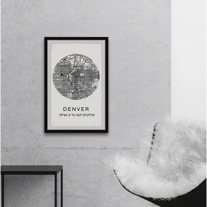 Denver Coordonnés - Reproduction d'art textuel sur papier encadré, H 36 po x l 24 po x P 1,5 po