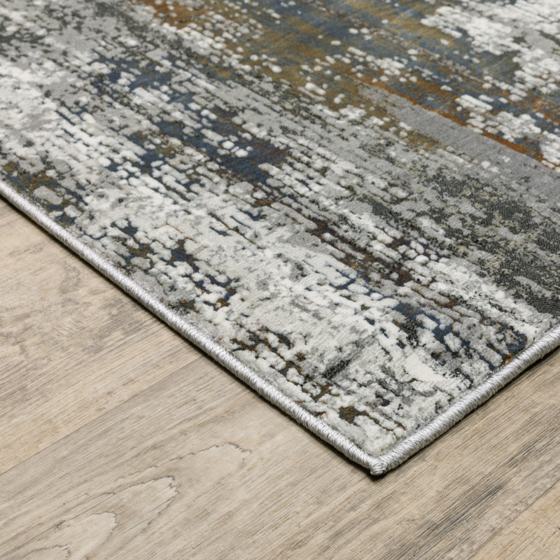 Tapis gris abstrait en polyester tissé à la machine, Rectangle 3 pi 10 po x 5 pi 5 po