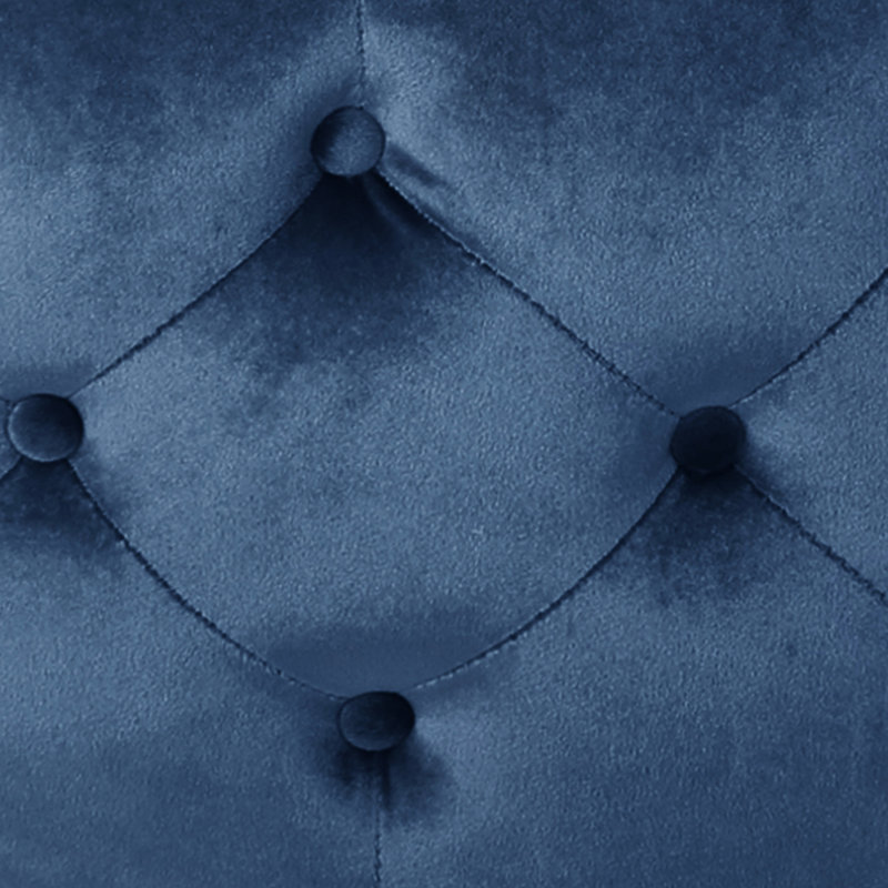 Button- Tempered Glass In Dark Blue Velvet, Modern Office Decor, 30" X 14.5 With Top, Appeal,, Dark Blue