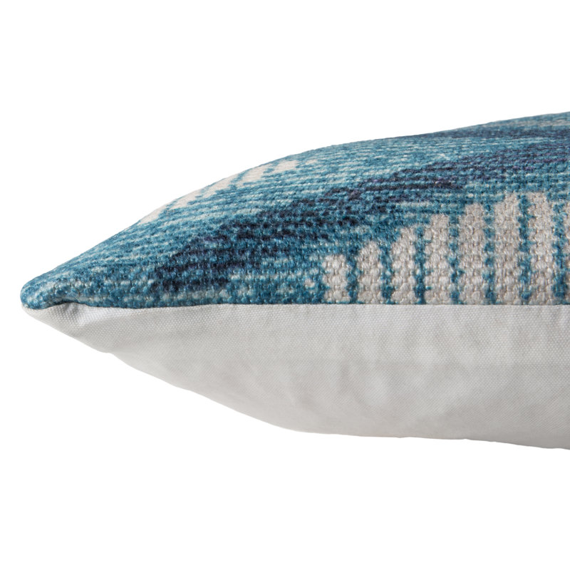 Blue and White Embroidered Square Polyester Throw Pillow