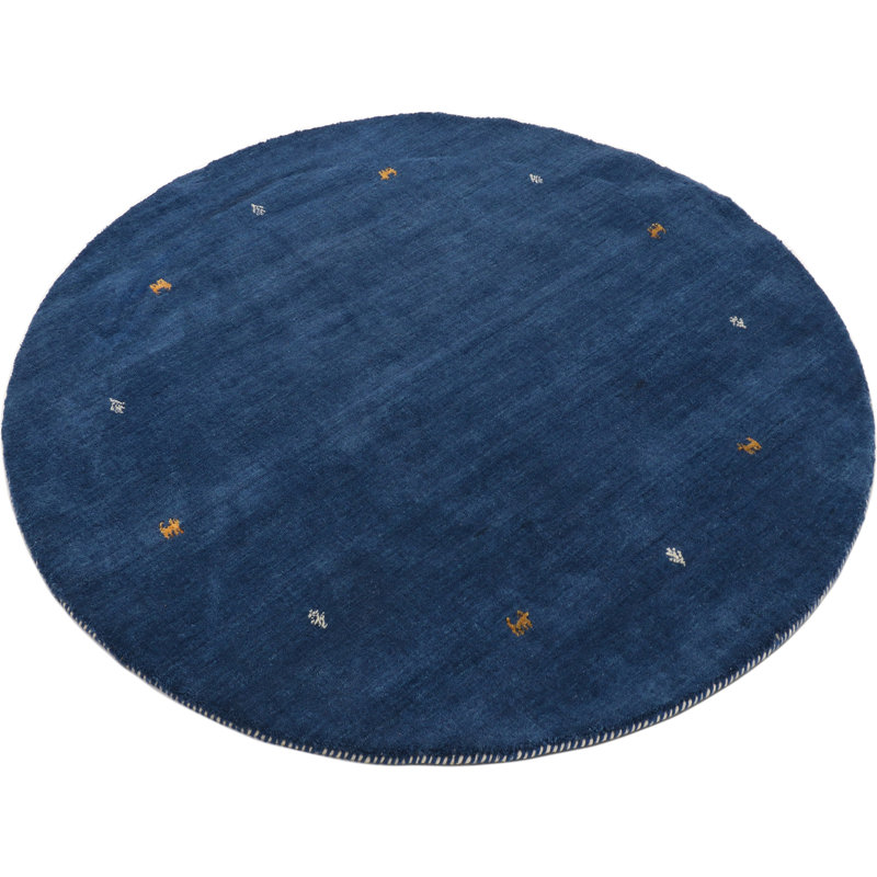 Handwoven Wool Gabbeh Uni Blue Rug, Round 120cm