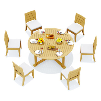 Grade-A Teak Wood Dining Set: Round Table And Atnas  Armless Chairs