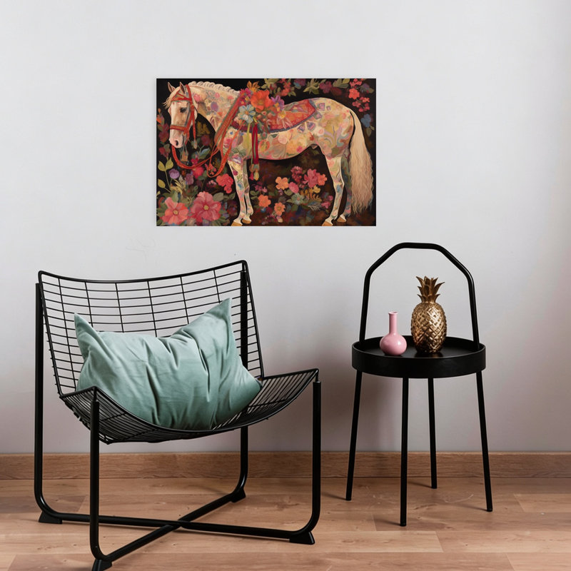 «Vibrant Floral Horse», cheval romantique coloré, nature, printemps, art mural