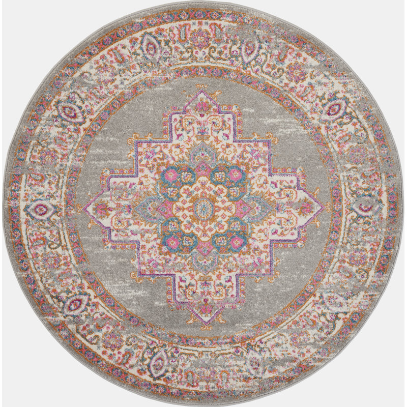 Tapis gris traditionnel Augusta, Rond 5 pi 3 po