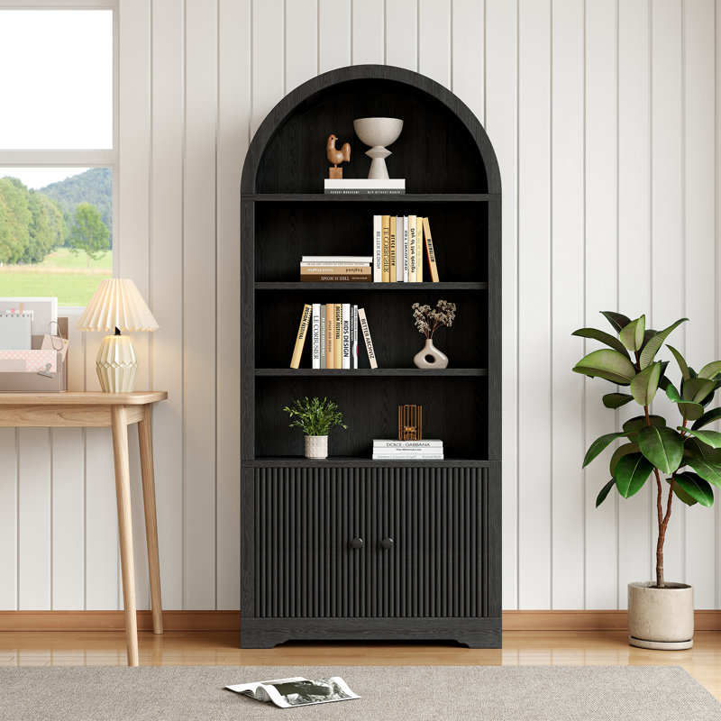 70.08"H Arched Storage Bookcase, Black