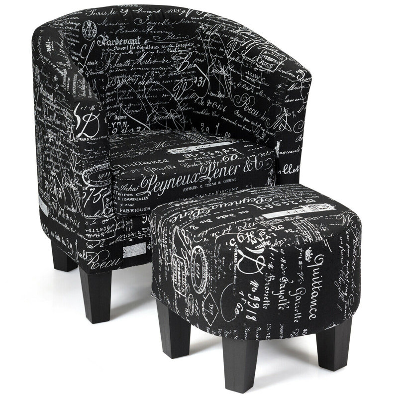 Oakhill Upholstered Cotton Barrel Chair With Footstool, Black
