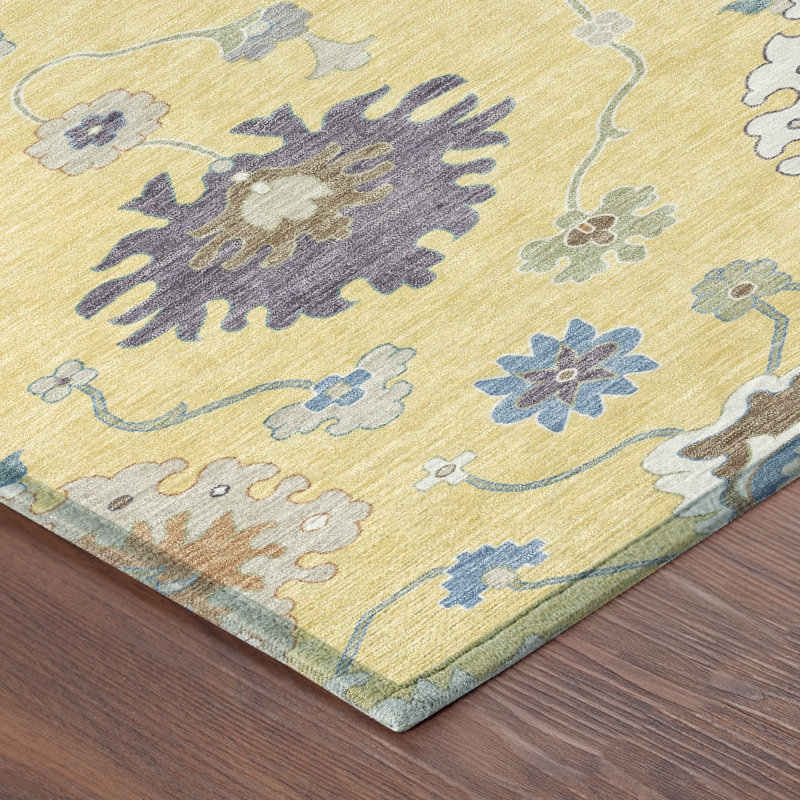 Machine Washable Indoor/Outdoor Chantille ACN2532 Traditional Rug, Yellow, Rectangle 9' x 12'