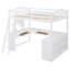 Lit mezzanine double en bois avec bureau en U, compartiments de rangement et miroir à trois volets, blanc