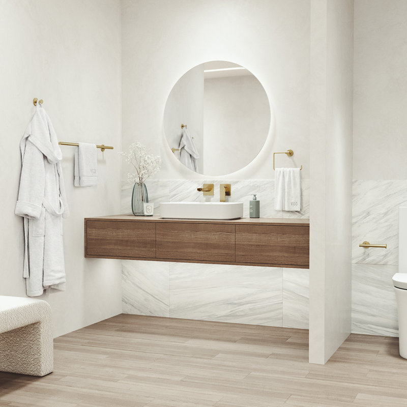 VIGO Elan 4-Piece Matte Brushed Gold Bathroom Hardware Set with 24-in Towel Bar, Toilet Paper Holder, Hand Towel Holder and Hook