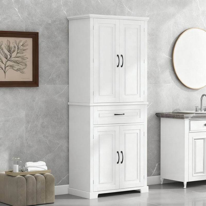 Bathroom/Kitchen/Office White Storage Cabinet (72.2"H) - 22Lbs/Shelf, Adjustable Shelf, Anti-Tip