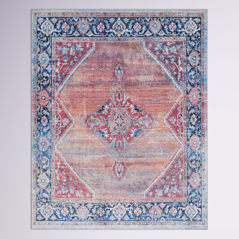 Tapis oriental rouille / bleu marine Kingsford, Rectangle 5 pi 3 po x 7 pi 7 po