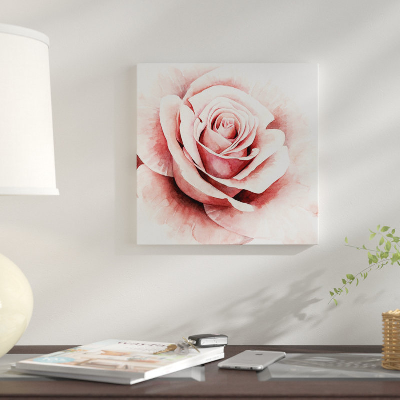 Rose rose I - reproduction sur toile, H 18 po x l 18 po x P 1,5 po, Toile tendue, Pas de tapis