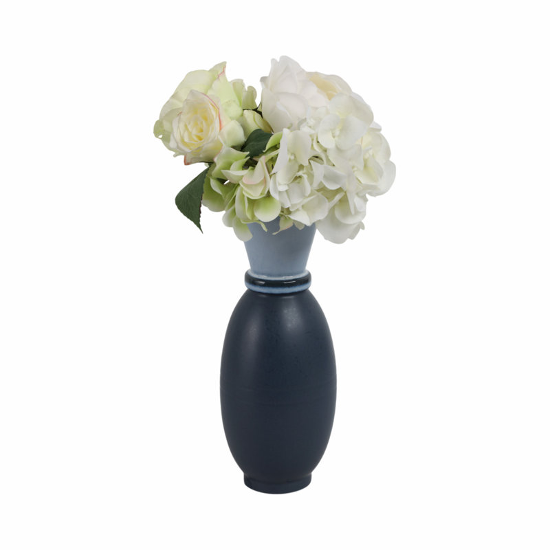 Vase Stoneware Modern Transitional Decorative Accent for Home Office Bedroom Living Room - 11" Blue