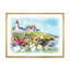 Bâtiments blancs sur un pré vert coloré - peinture sur toile-67418483-67418489