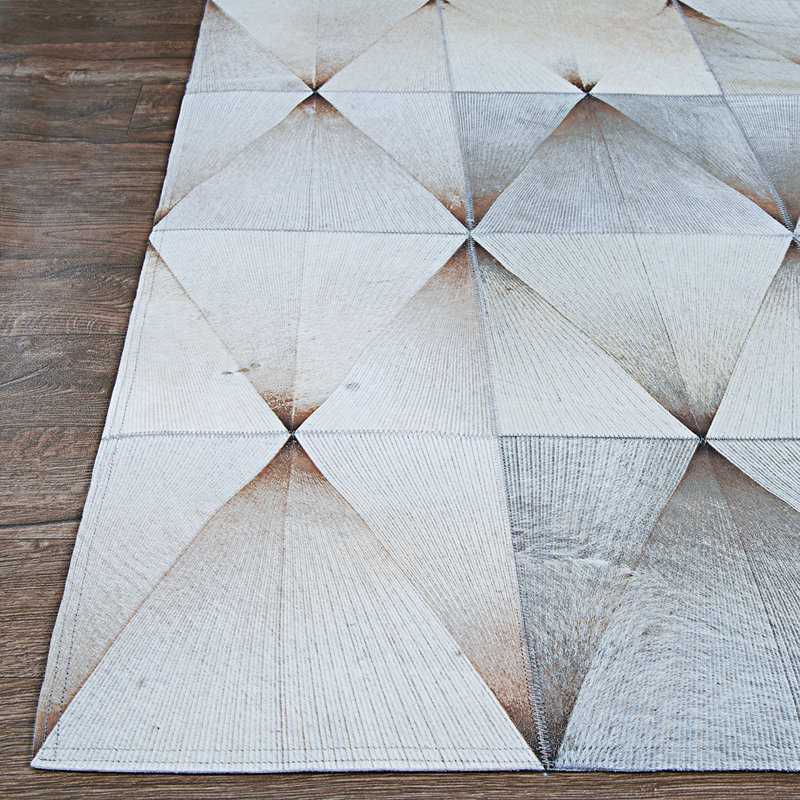 Easthampton Grey Geometric Handmade Cowhide Rug, Rectangle 2' x 4'