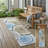 8' Runner Blue Gold and Gray Faux Bois Washable Non Skid Indoor Outdoor Runner Rug