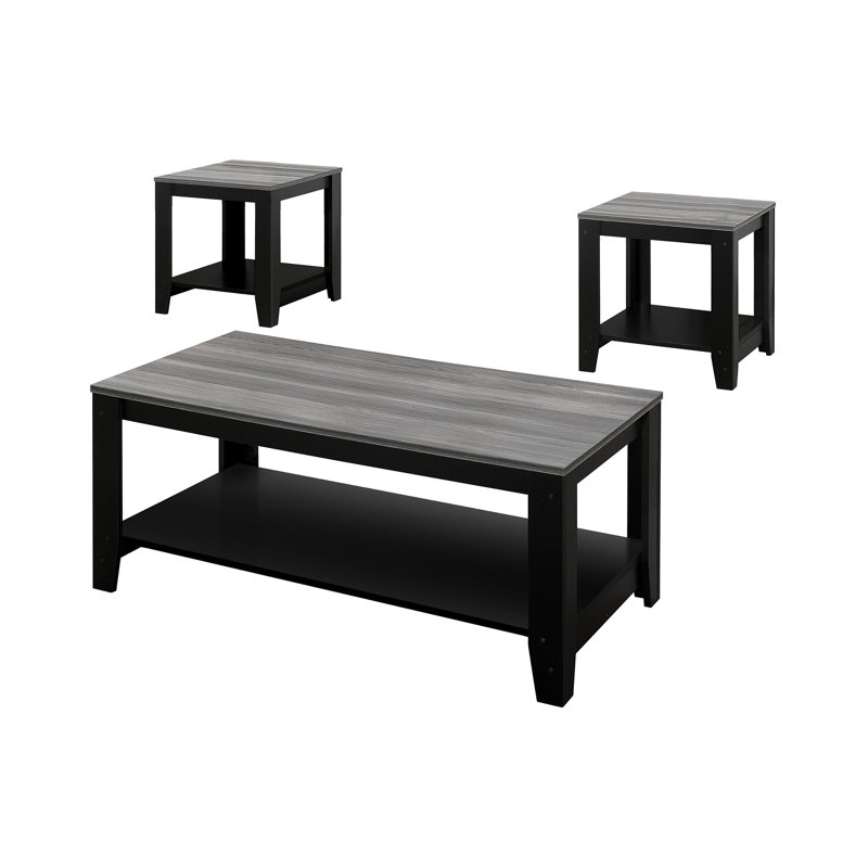 Ensemble de table, ensemble 3 pièces, café, bout, côté, décor, salon et stratifié gris, transitionnel, Noir