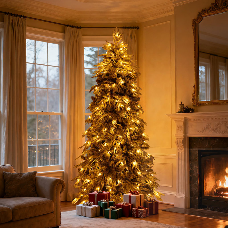 Arbre de Noël mince avec lumières DEL 8 pi