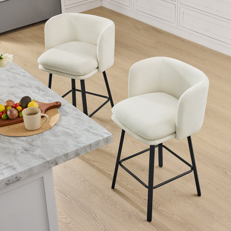Modern Upholstered Swivel Counter Stool, White