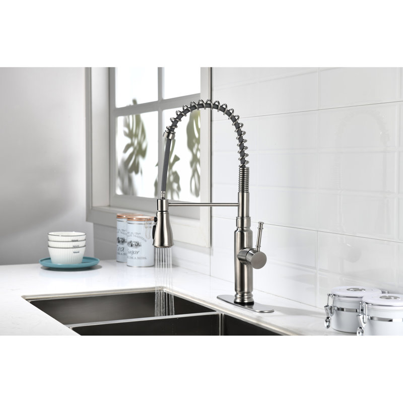 Touch Function Kitchen Faucet With Pull Down - Stainless Steel, And Stylish Pull-Down Spray Brushed Nickel Elegance, Silver