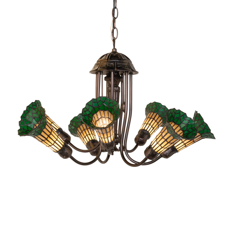 Lustre linéaire moderne à 7 lumières Gaynelle, Ambre / vert