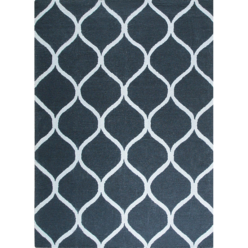 Hand Tufted Wool Area Rug in Blue, Black