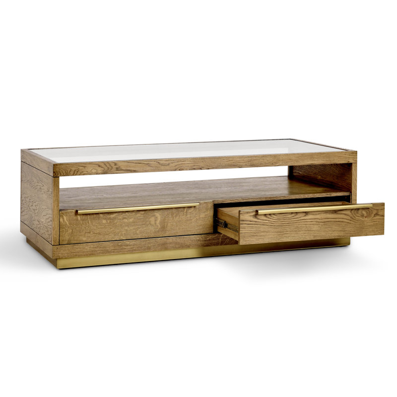 Fallbook Glass Top Coffee Table with Drawers