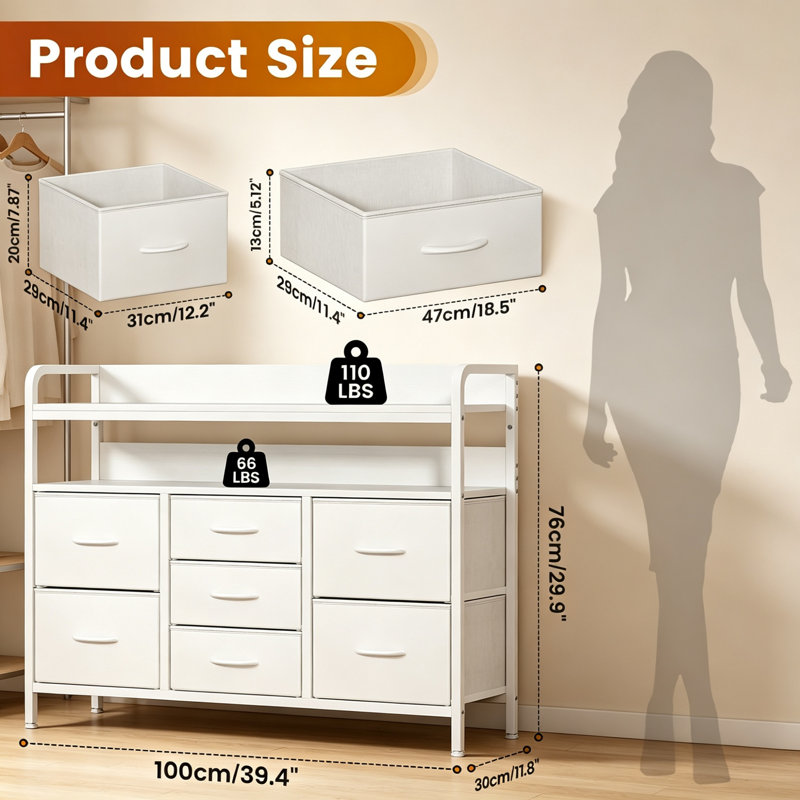 100 cm W Chest of 7 Drawers