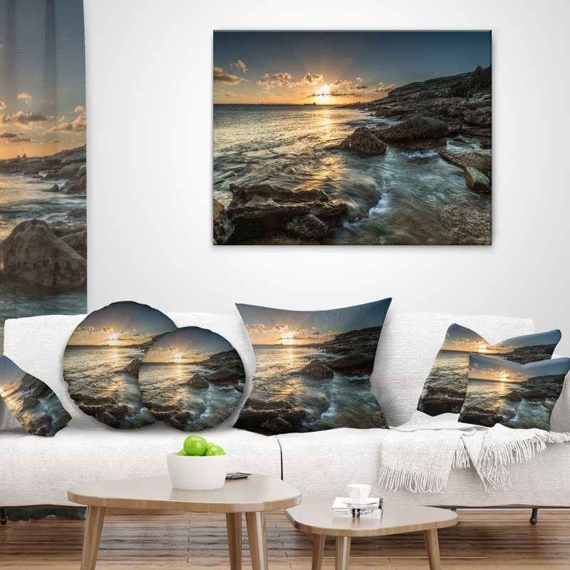 Housse de coussin et insert rectangulaire Sydney Beach avec Bright Sunset Seascape