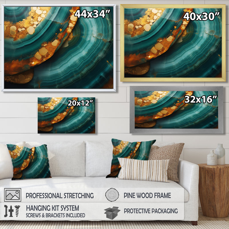 Agate Indigo  Waves - Marble Wall Art Print, 16" H x 32" W x 1" D, Black Floater Framed Canvas