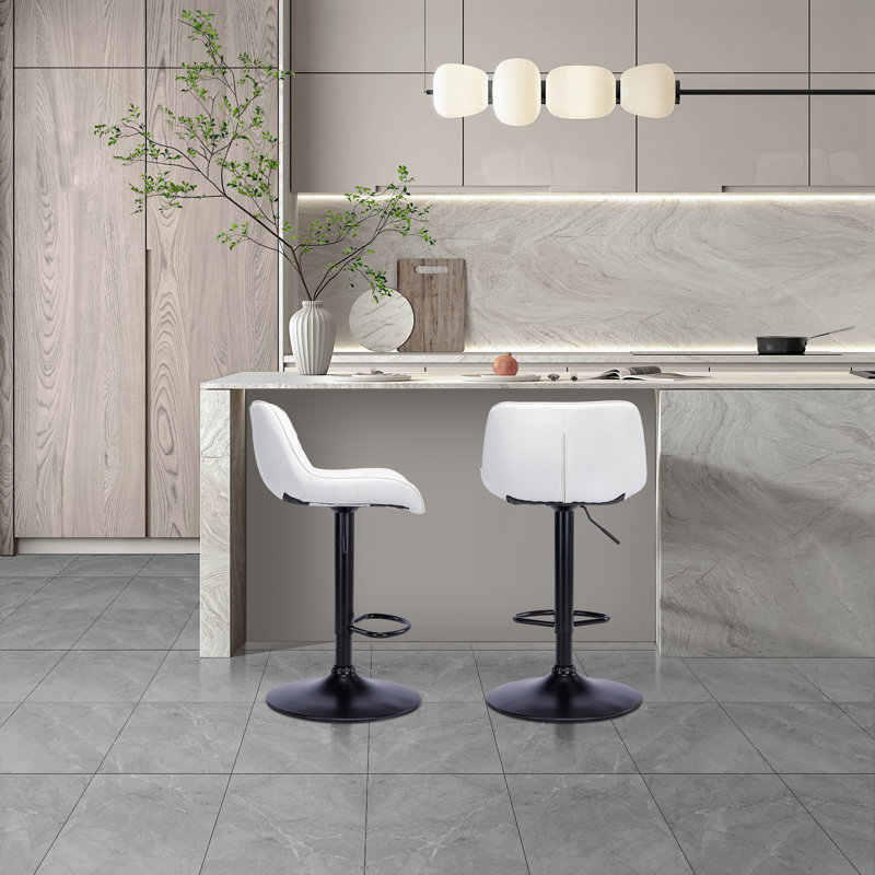 Henry Gas Lift Armless White Faux Leather Barstool-glacier White (set Of 2), White