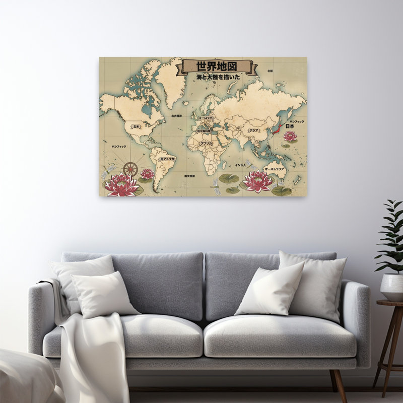 Art mural rétro, carte du monde rétro