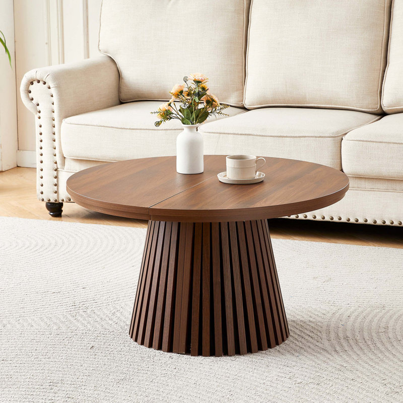 Table basse ronde multifonctionnelle en bois extensible et polyvalente, bureau de thé de salon à pieds à lattes ovales