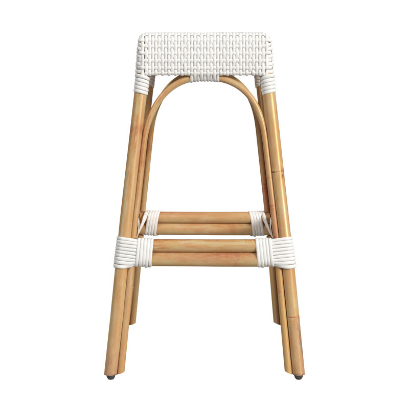 Robias Rattan Bar & Counter Stool, Glossy White/ Natural Rattan Frame, Bar Stool (30" Seat Height)