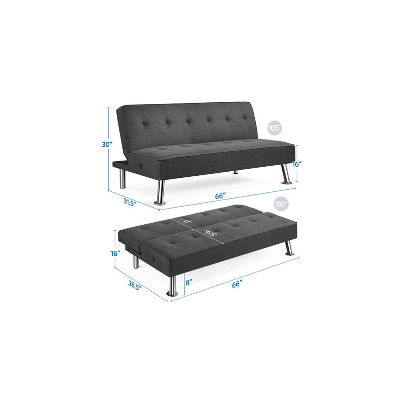 66'' Faux Leather Convertible Sofa, Gray Faux Leather