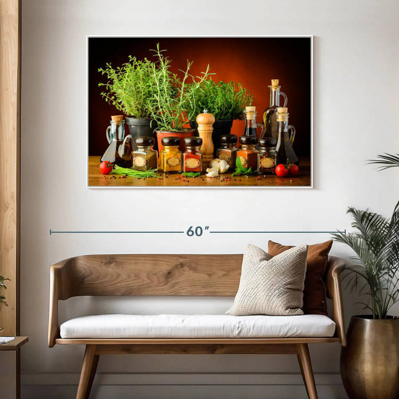 Cuisiner avec des épices et des herbes, 46 po x 31 po, Cadre flottant blanc